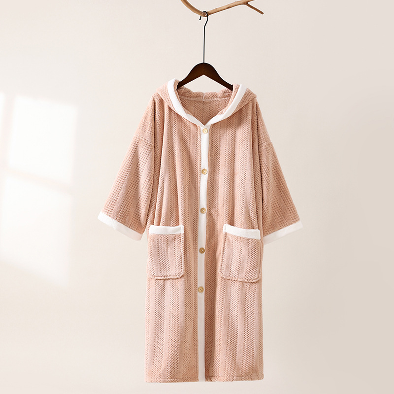 B706-Coral fleece nightgown for women high-grade long robe pineapple couple bathrobe can be worn outside bathrobe thick bath pajamas