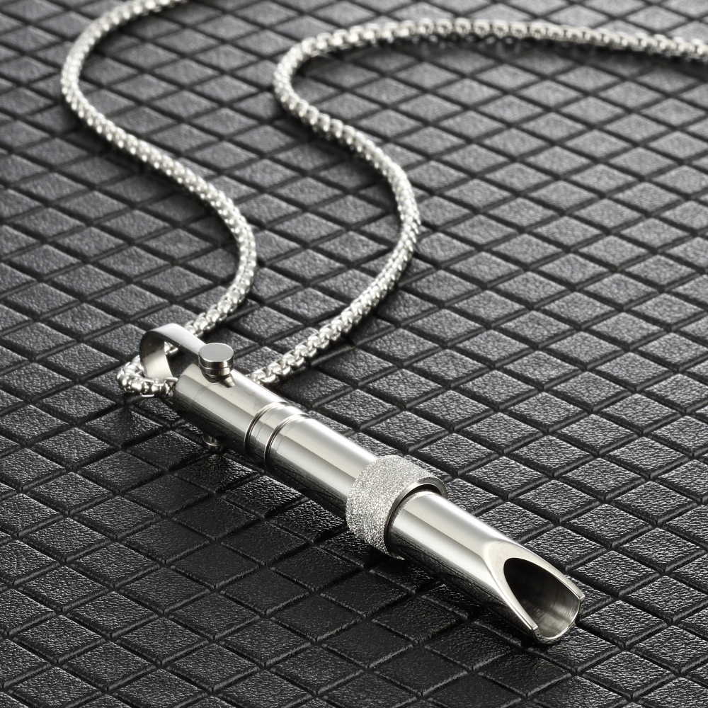 Pendant Necklaces Hot selling stainless steel meditation whistle necklace hip-hop street style decompression whistle pendant H25219