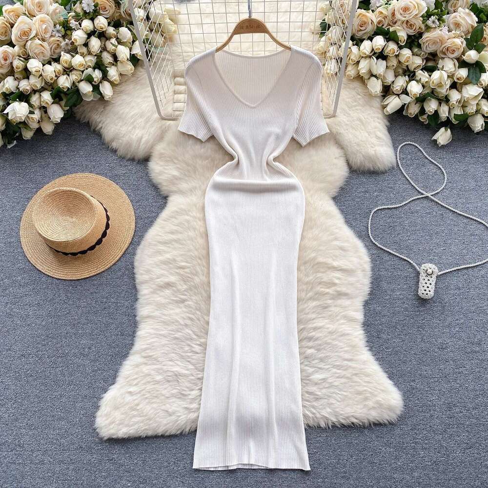 Women Knitted Bodycon Solid Dress Summer Female Short Sleeve Knitwear Pullover Maxi Long Party Dresses