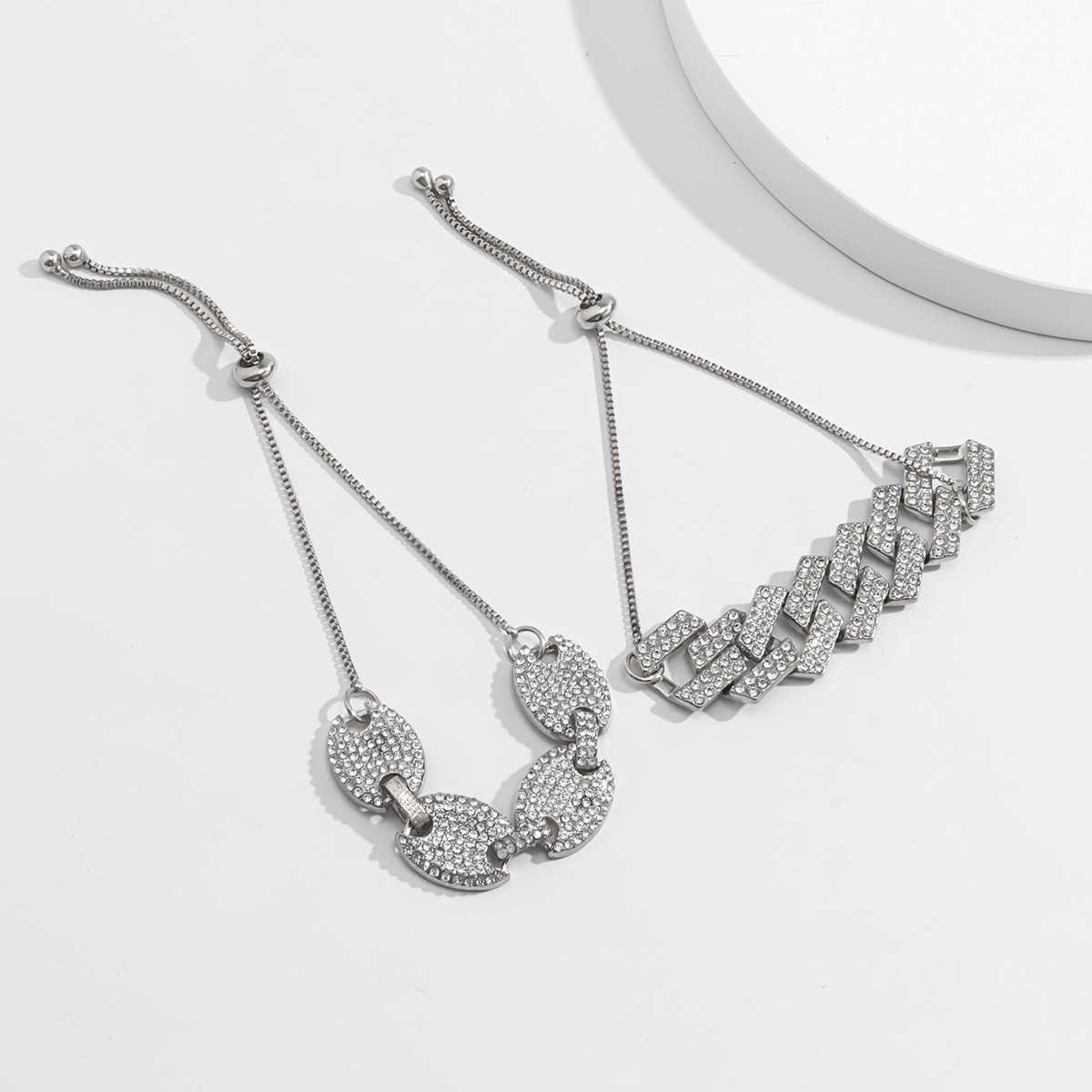Charm Bracelets Jewelry temperament generous full of diamond chain hand adornment female personality CUBAN CHAIN BRACELET H25220