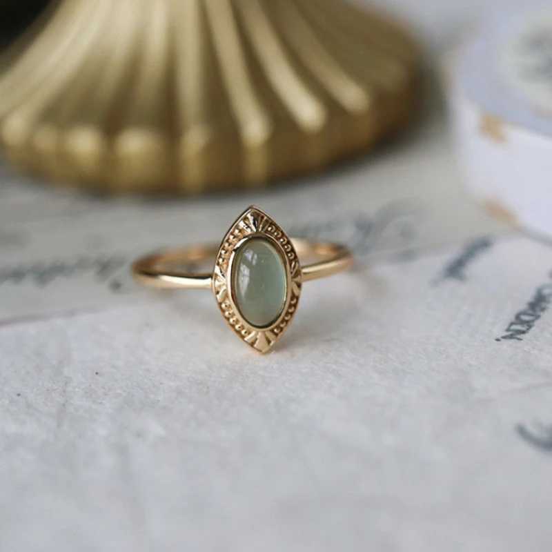 Foxanry Gold Color Ellipse Green Zircon Rings For Wen Girls Vintage Exquisite Trendy Elegant Simple Anniversary Jewelry Gifts X250220