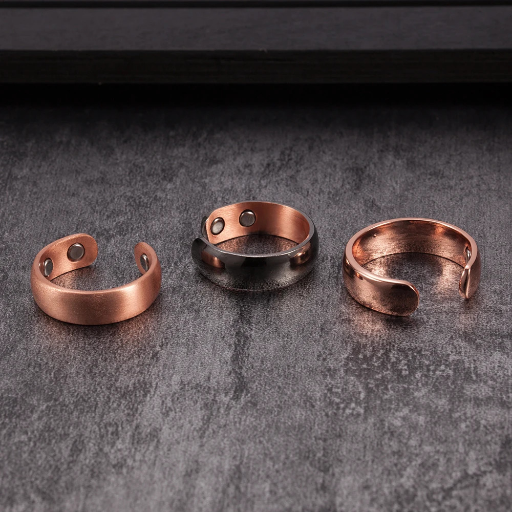 Vinterly Pure Copper Rings Magnetic 6mm Adjustable Open Cuff Finger Finished High Magnet Health Energy Mens Minimalist Jewelry 250213