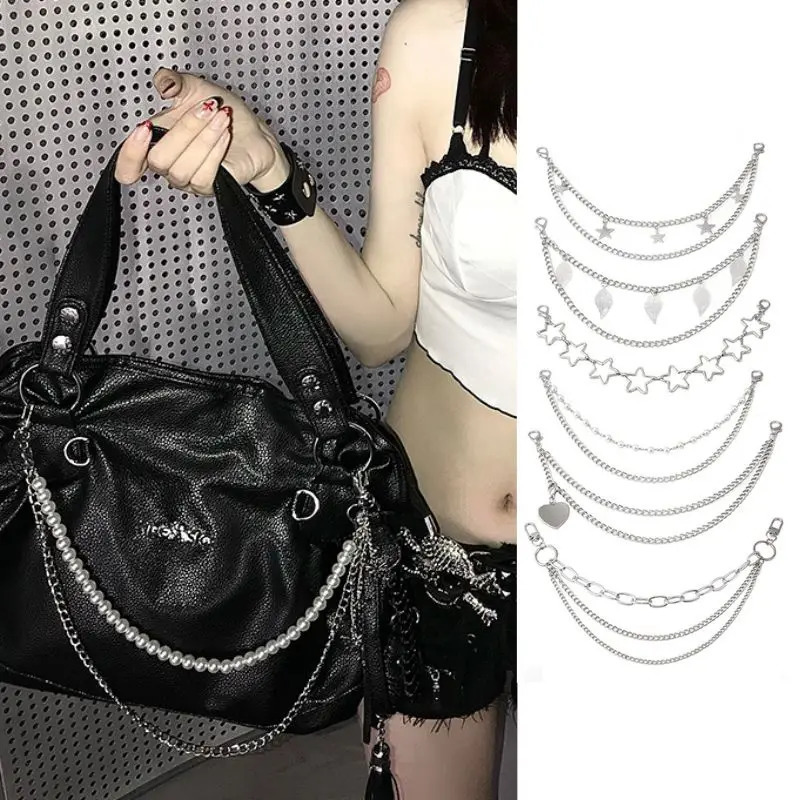 Y2k Metal Pearl Chain Strap For Bags Multilayer Bag Handbag DIY Handles Star Pendant Shoulder Accessories 250213