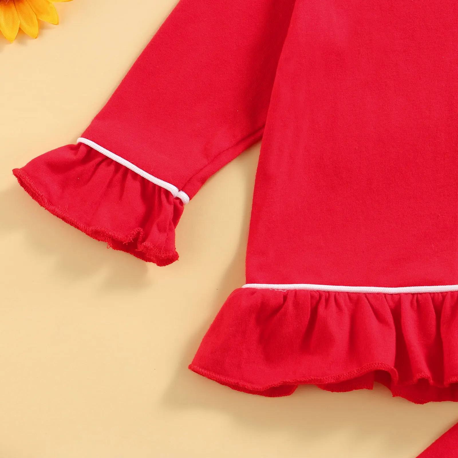 Toddler Girl Sleepwear Cute Pink Floral Print Long Sleeve Pajama Set with Ruffle Hem and Elastic Waistband 2pcs 250220