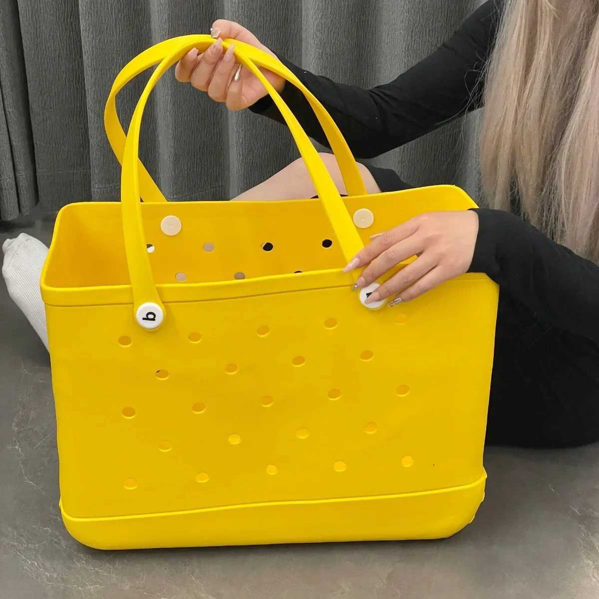 L/XL Croc Beach Tote Bag Rubber EVA Waterproof Basket Extra Large Women Shopping Shoulder Handbag Beach Jelly Sac Tote Bag PurseC250412