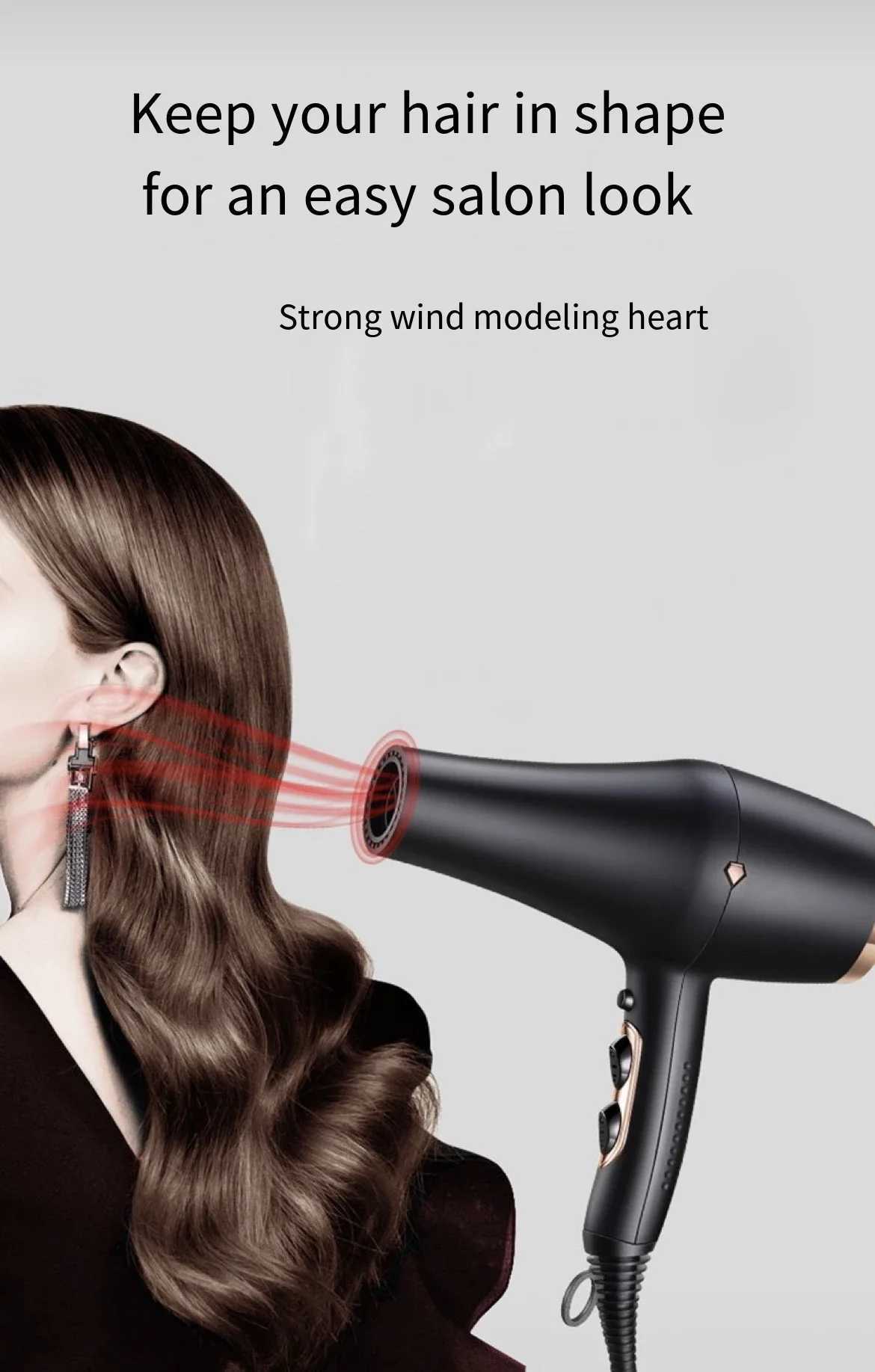 Professional 2200W high-power hair removal machine hair salon negative ion hair care hair dryer fast drying and styling tool W250220