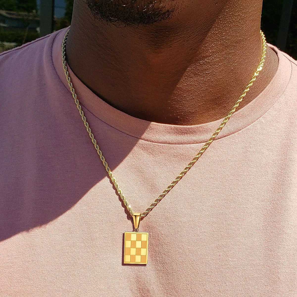 Chboard Square Pendant Necklaces for Men BoysGold Plated Stainl Steel NecklacesTren Jewelry GiftsXJ250219