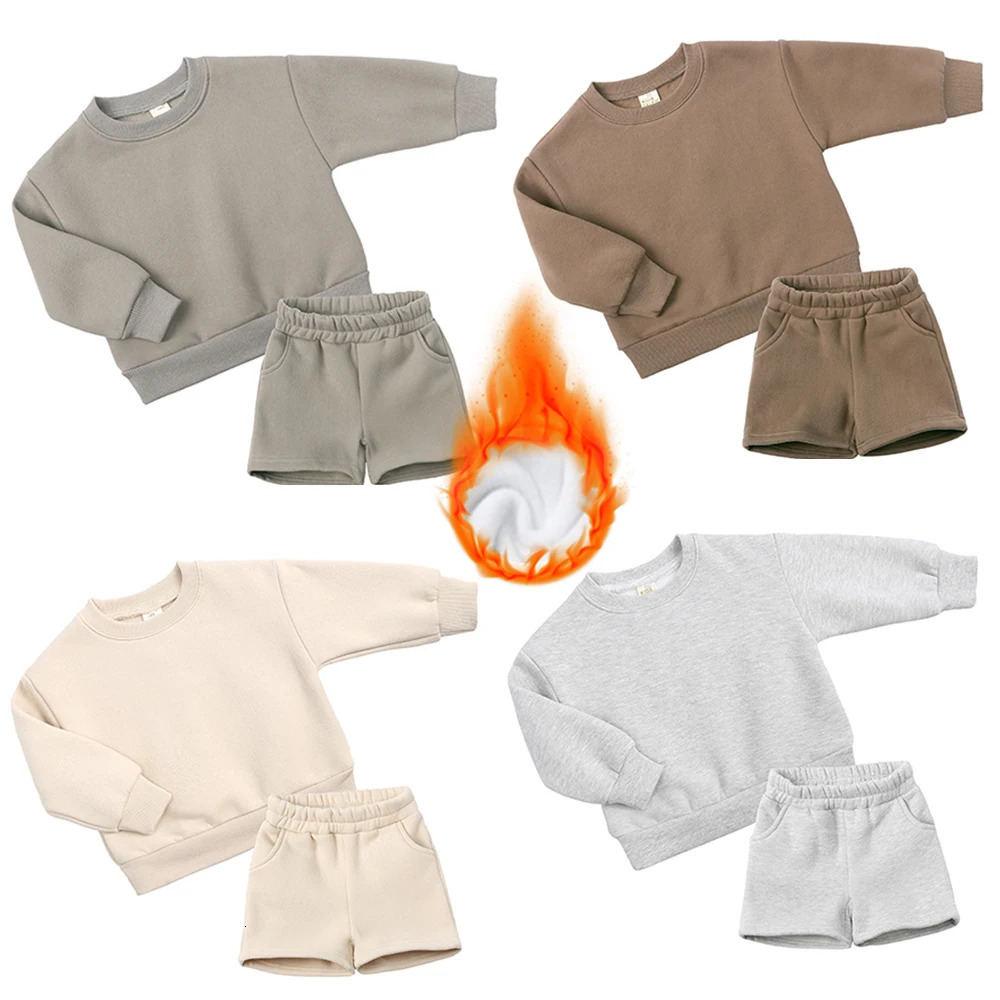 2pcs Boys Girls Children Fleece Clothes Outwear Sets Autumn Winter Kids Hooded Sweatshirt Tracksuit Sportwear Suit For 2-12Y 250219