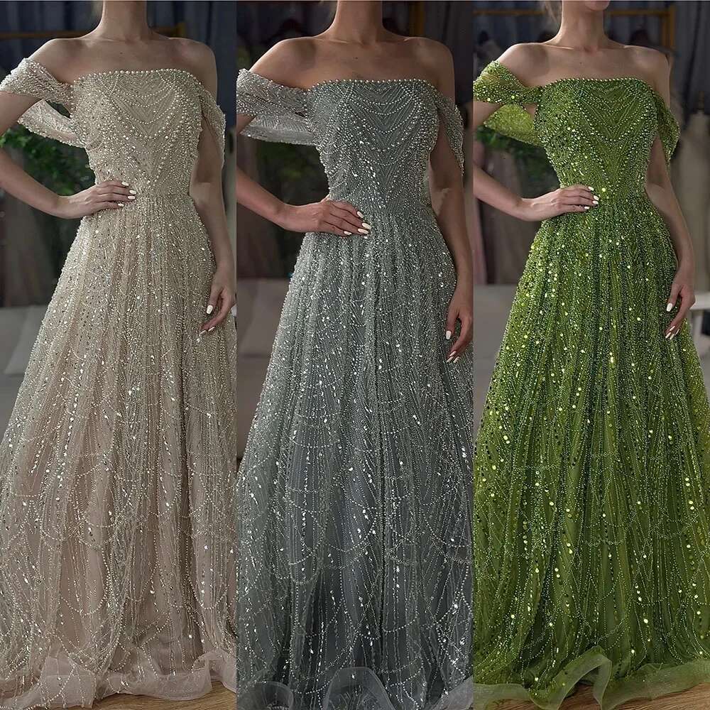 Arabic Saudi Nude Pearls Beaded Design A E Evening Dresses Gowns For Formal Ocn Customize BLA vening mal BL