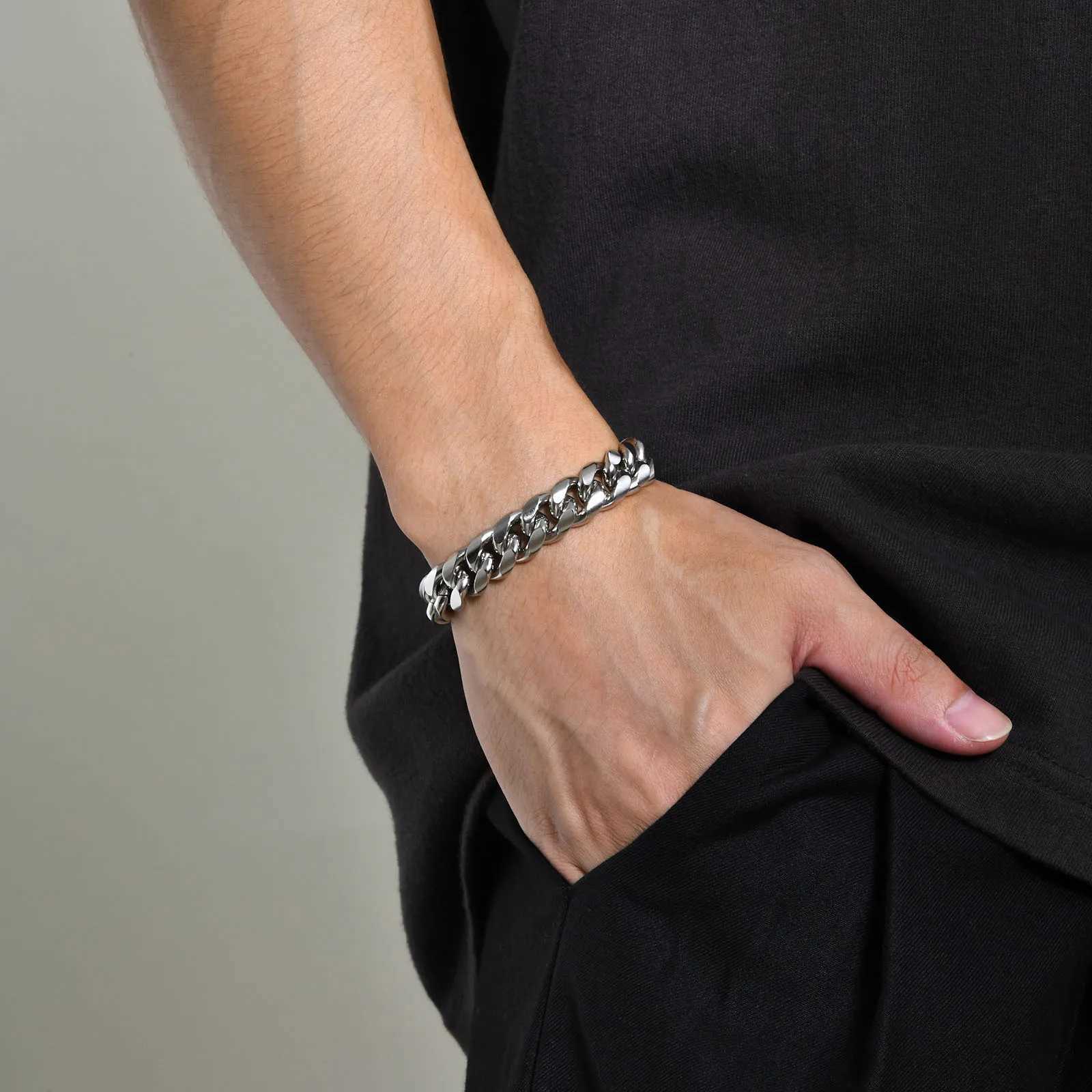 Vnox 6/8/10/12mm Cuban Chain Bracelets for Men Women Solid Stainl Steel Cu Link Chain Wristband JewelryXJ250219