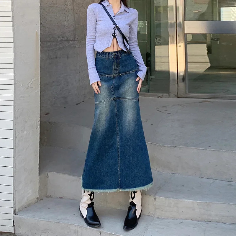 Nichefringe Black Grey Denim Skirt Womens Slimming Versatile MediumLength Fish Tail Spring 2024 Arrival 250220