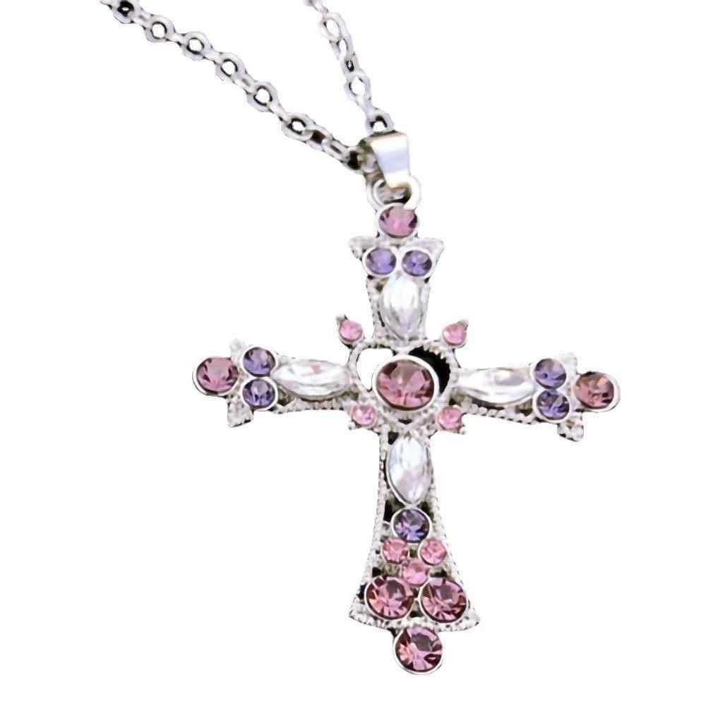 Pendant Necklaces 2024 New Bohemian Sweet Cool Style Spicy Girl Cross Necklace Female Heavy Industry Diamond Set Two Cross Necklaces H25219