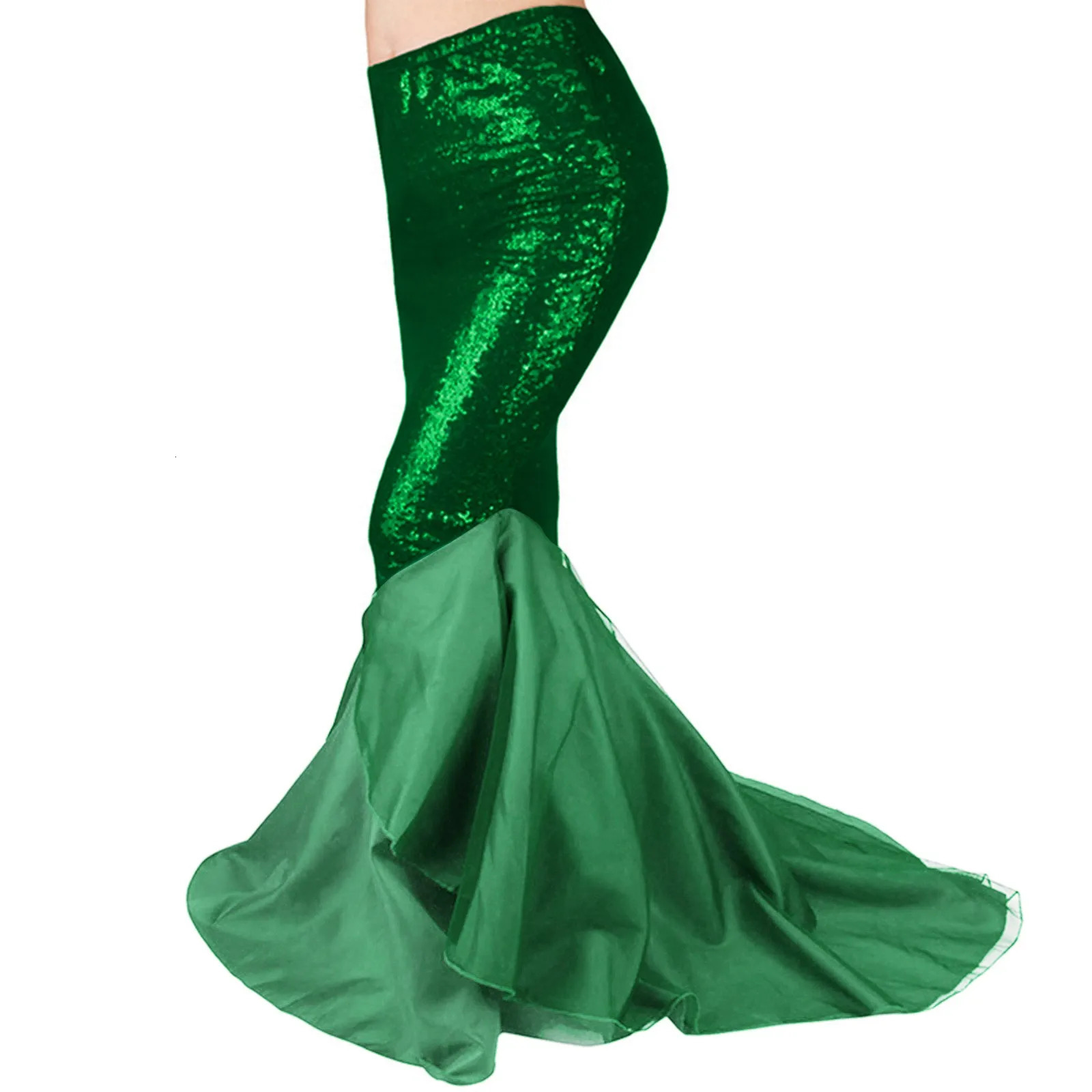 Women Ladies Shiny Sequined Mermaid Tail Skirt Party Pography Cosplay Costume On Carnival Theme Dress 250220
