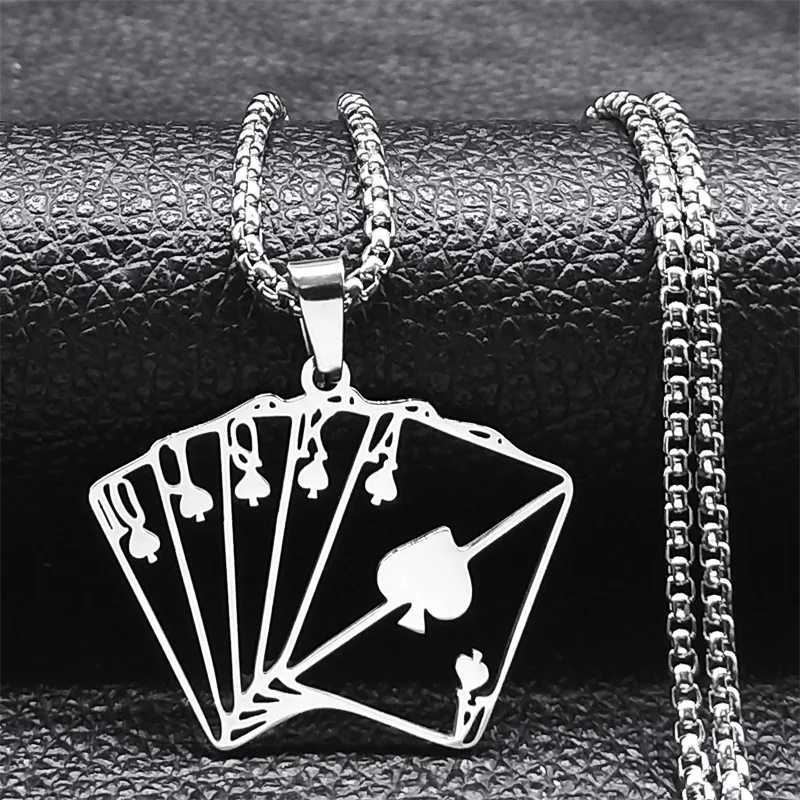 Lucky Ace of Spades 10 J Q K A Necklace Stainl Steel Card Casino Fortune Playing Cards Necklace Jewelry collier6106XJ250219