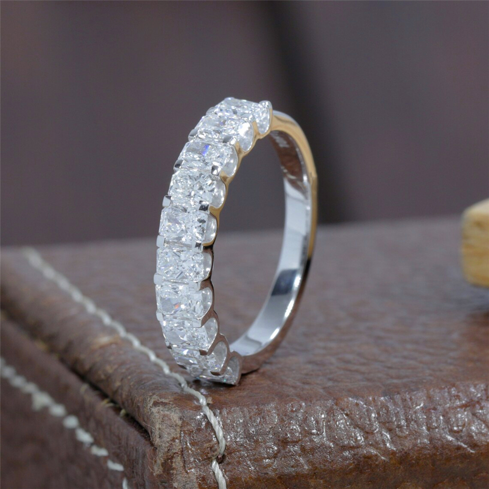 Jewelry 18K White Real Gold Radiant Cut CVD HPHT Lab Diamond Eternity Band Ring Stackable Wedding Band For Women Au750 Real Gold Ring