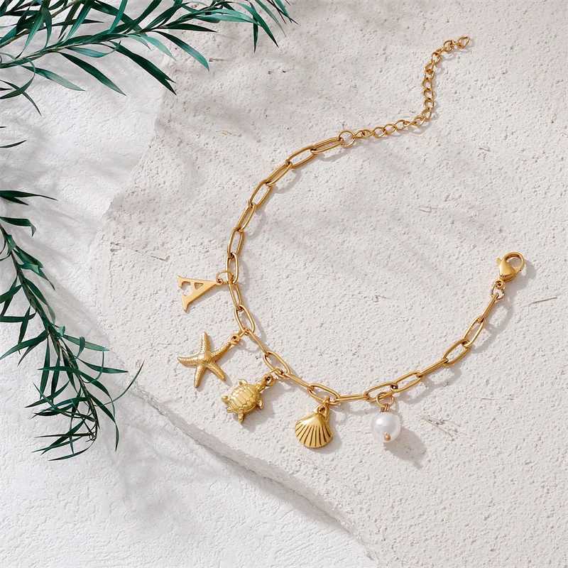 Stainl Steel Starfish Shell Bracelets Bohemian Ocean Beach 26 Letters Combination Hand Chain Sets Jewellery Women GiftsXJ250219