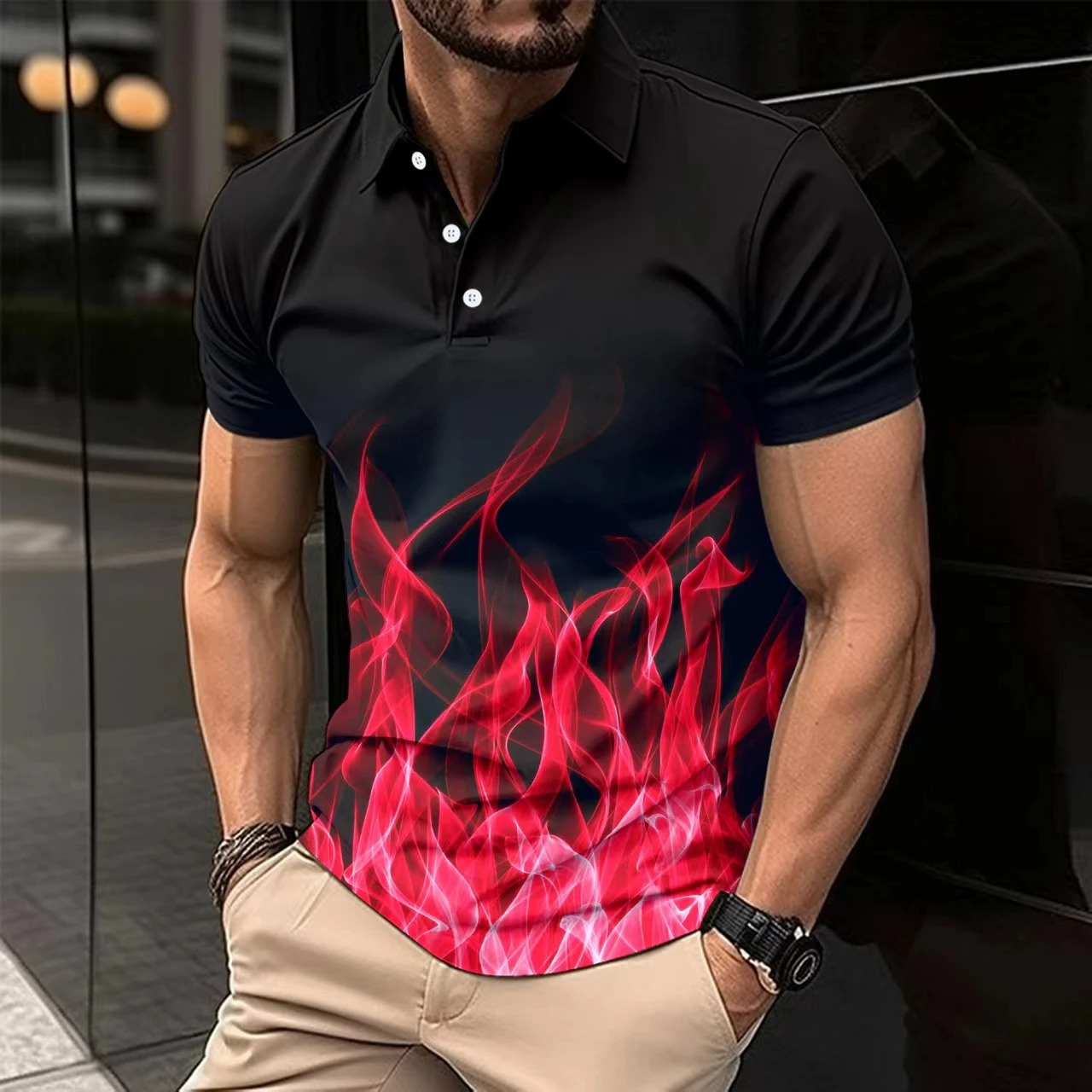 Summer Polo Shirt Solid Color Short Sleeve Polo Shirt Printed Casual Sports Shirt 250220