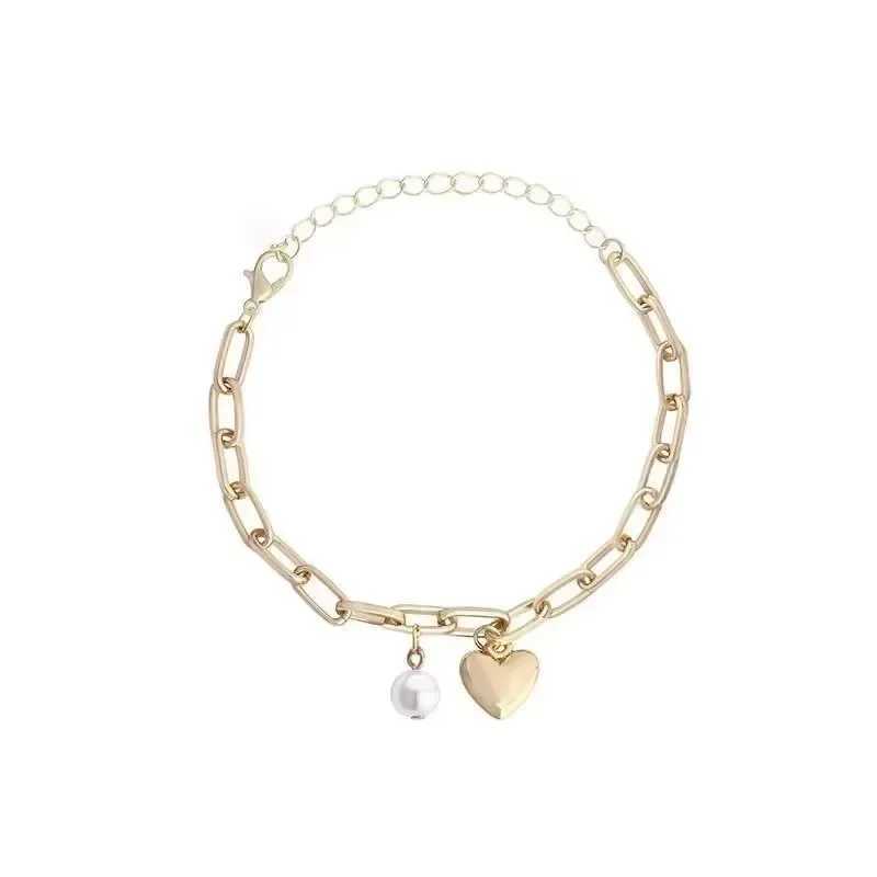 1PCS Fashion Korean Style Pearl Heart Pendant Bracelet Woman Simple Vintage Stainl Steel Chain Bracelet Jewelry AccoriesXJ250219