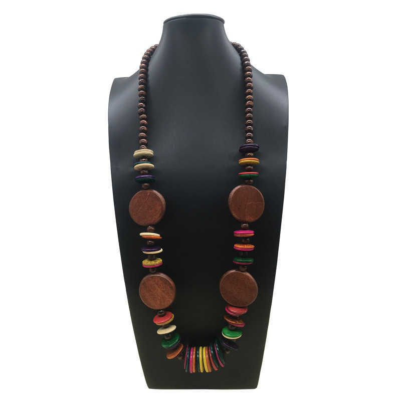 Pendant Necklaces Bohemian Coconut Shell Long Wooden Round Bead Beach Necklace Womens Neck Wood H25219