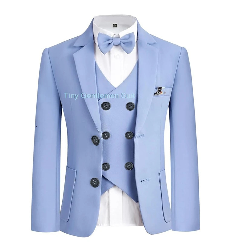 Boys Formal Solid Color Dress Suit Set Children Wedding Birthday Pography Costume Kids Blazer Vest Pants Bowtie Outfit 250219