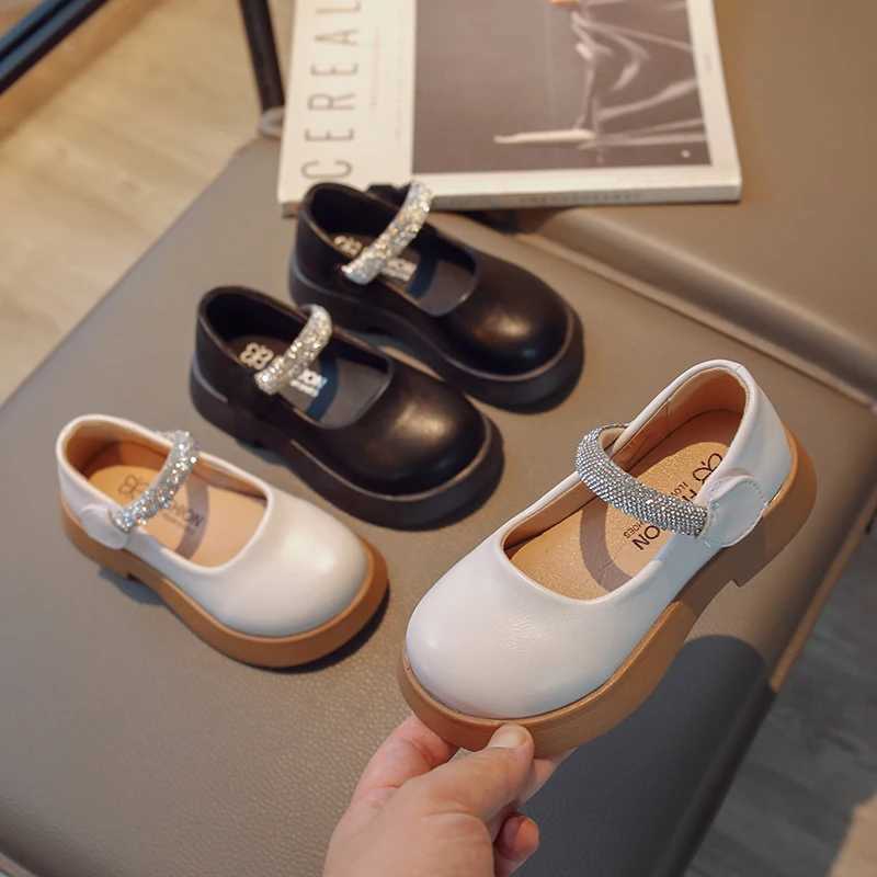 Luxury Girls Mary Janes Crystal Glitter Black Beige Fashion Children Leather Shoes Chunky Round Toe 26-37 School Kids Shoes X250220