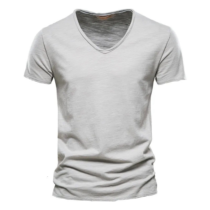 100% Cotton V-neck Mens T-shirt Fitness Sports Slim Fit Soild T-shirts Male Tops Tees Summer Short Sleeve T Shirt For Men 250220
