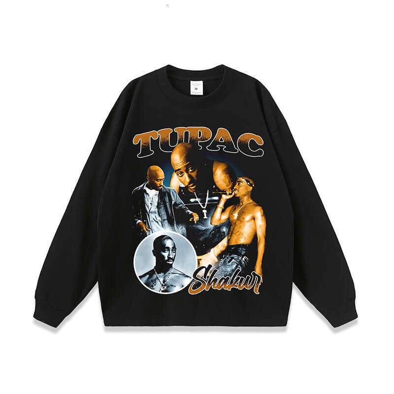 American style high trend rap washed long sleeved T-shirt for men and women hip-hop street distressed casual base t
