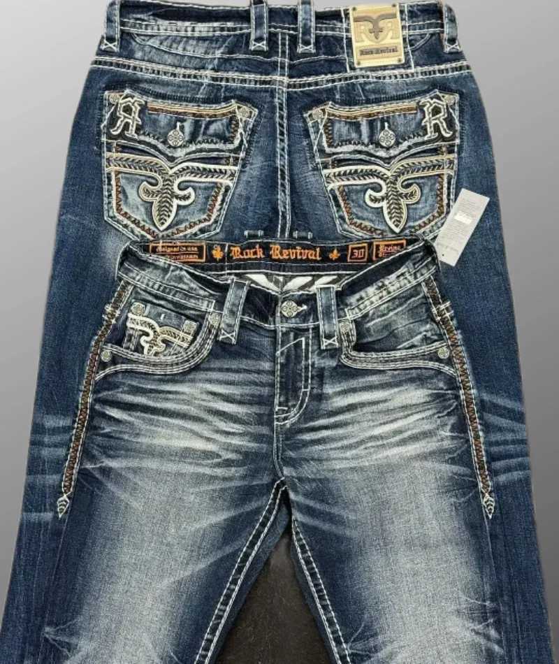 Harajuku Casual Hip Hop Men and Women New Style Blue Embroidered Cross Pattern Jeans Street Y2k American Retro Jeans X250220