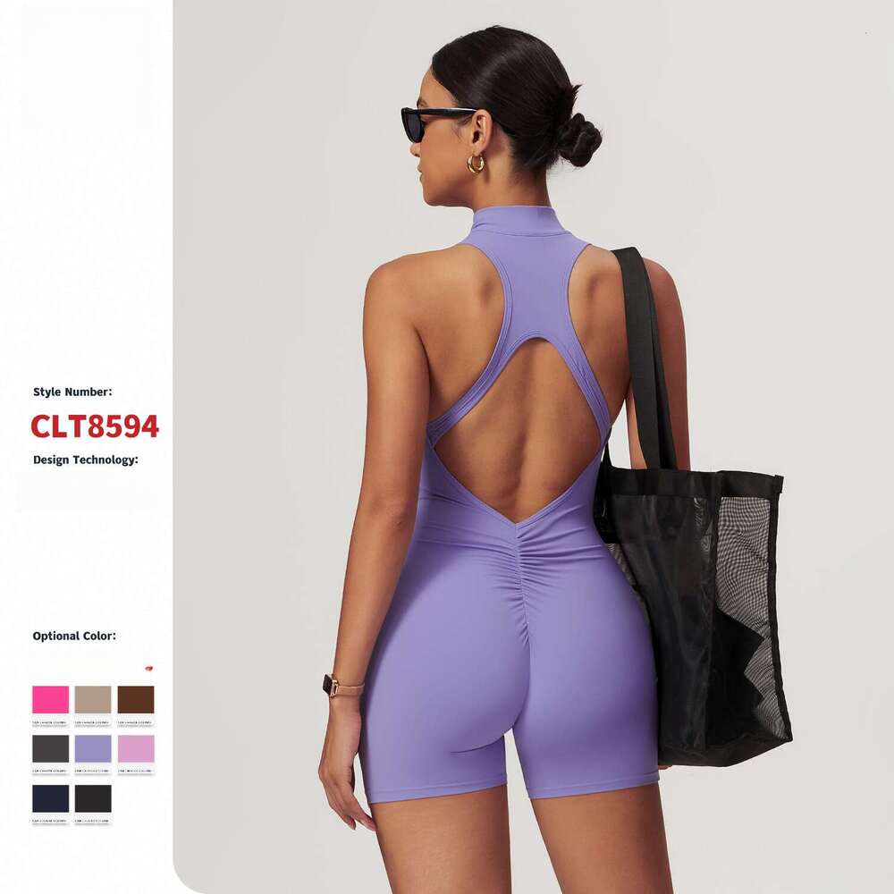 Spring high-intensity exercise back yoga with zipper, nude feeg, tight fitting jumpsuit for women 8594, 2025 temperament versatile new trendy clothing