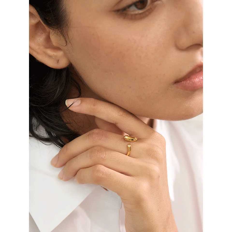 Yhpup Minimalist New Style Stainless Steel Open Chic Adjustable Ring Fashion Thin Finger Korean High Quality Jewelry 18K Golden X250220