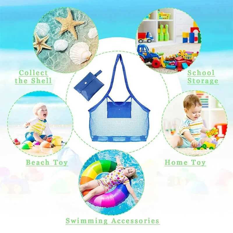 1pc Multicolor Large Mesh Beach Bag Sand-Away Portable Tote With Convenient Hanging Hole Breathable Foldable Storage For Toys Z250219