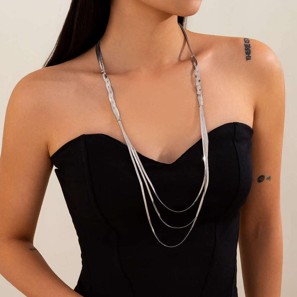 Jewelry Fashion Metallic Tassel Snake Bone Chain Set Punk Style Simple Multi Layer Long Necklace