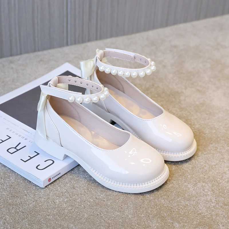 Girls Beading Princess Shoes Big Girls Low Heels Patent Leather Shoes Kids Ankle Strap Sequins Lolita Dress Party Shoes 6-12Y X250220