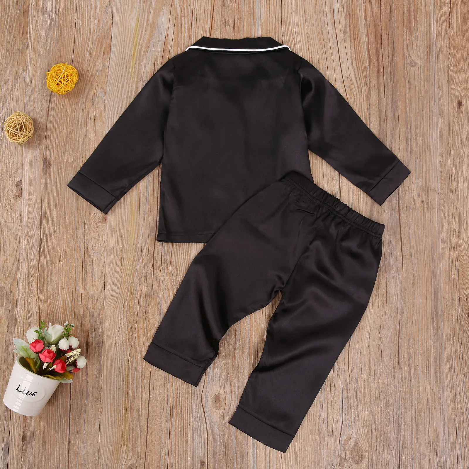 -09-09 Lioraitiin 1-7T Toddler Baby Black Satin Pajamas Infant Boy Short/Long Sleeve Pants Sleepwear Casual 2PCS Homewear 250219