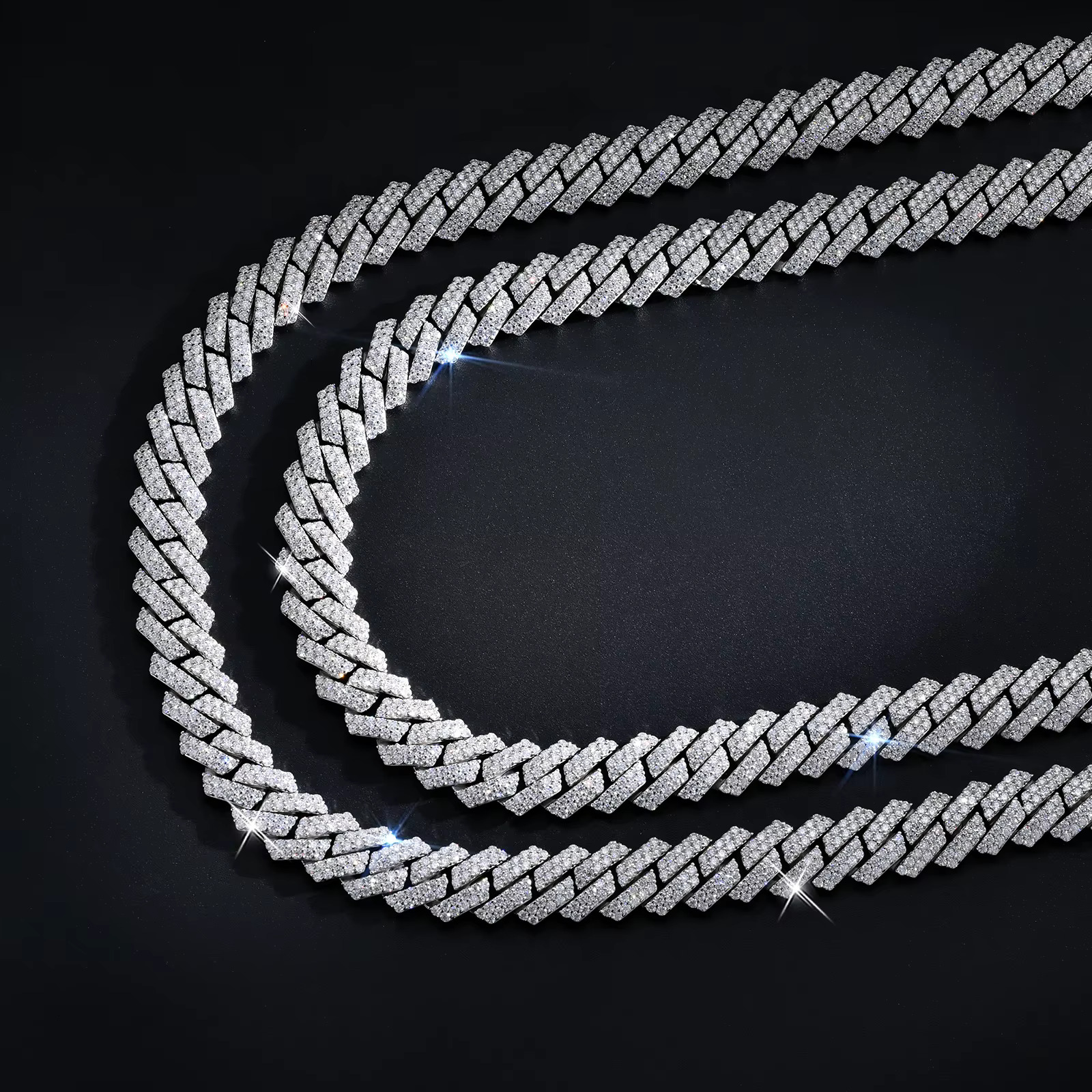 Sterg Sier 12mm Cuban k Chain Moissanite 100% Pass the Dia Test Men and Women Necklace