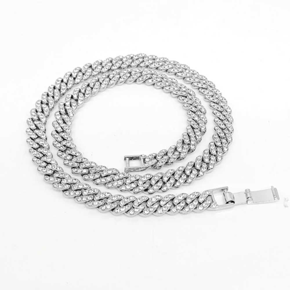New 9MM Hip Hop Men Women Prong Cuban Link Chain Necklace Bling d Out 1 Row Rhinestone Paved Miami Cuban Chain Jewelry GiftXJ250219
