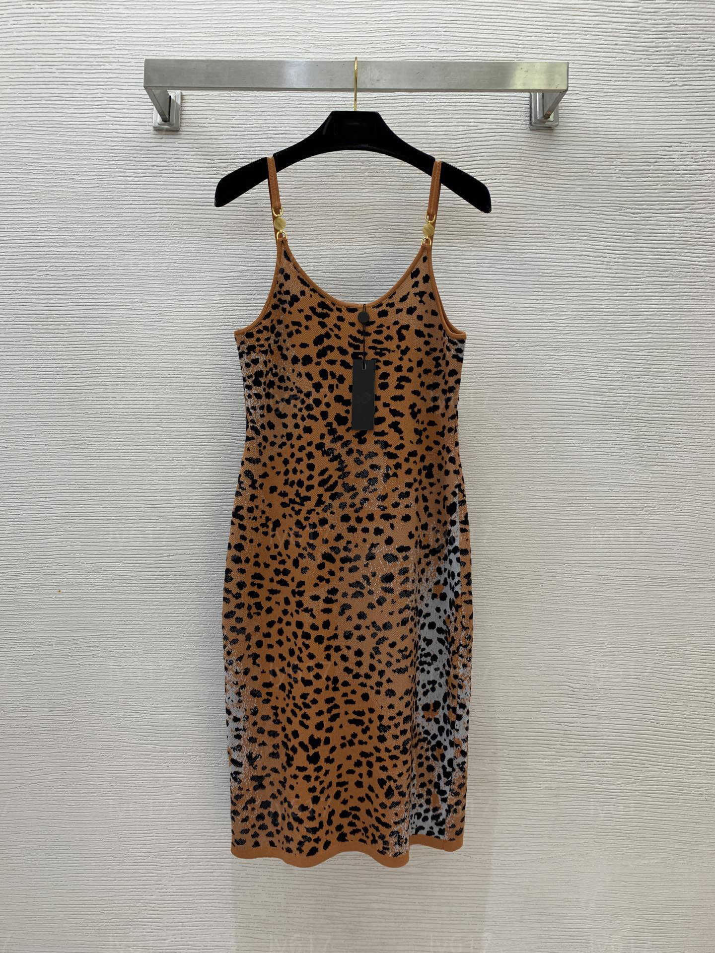 Designer Dresses For Women Leopard Print Knitted Dress Spring Autumn New Luxury Spliced Wool Blend Fashion Pattern Printed Front Buckle Strapless Dress
