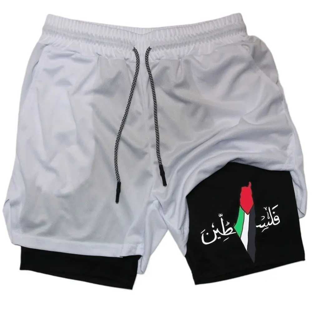 Palestine Performance Short Gym Sports 2 In 1 Shorts Quick Dry Workout Training Fitness Jogging Short Pants Summer Men Shorts X250220