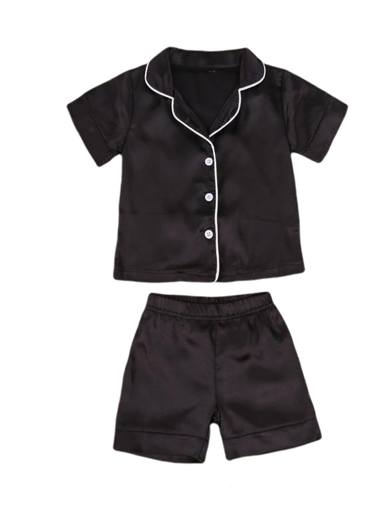 Infant Girl Pink Silk Pajamas Toddler Sleepwear Set with Long Sleeve Top and Pants Cute Button-Up Nightwear for Baby 250220