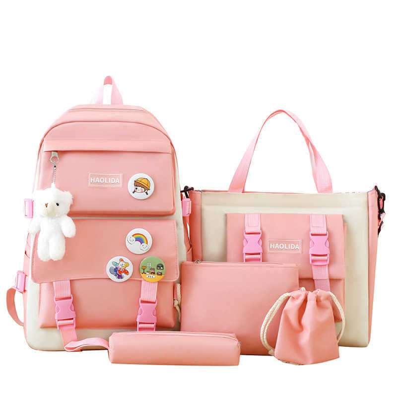 Five Piece Backpack Large Capacity Backpack Printed Korean Version Harajuku Style Set Student Backpack Day Backpack Travel Bag 29x41x13cm 241225