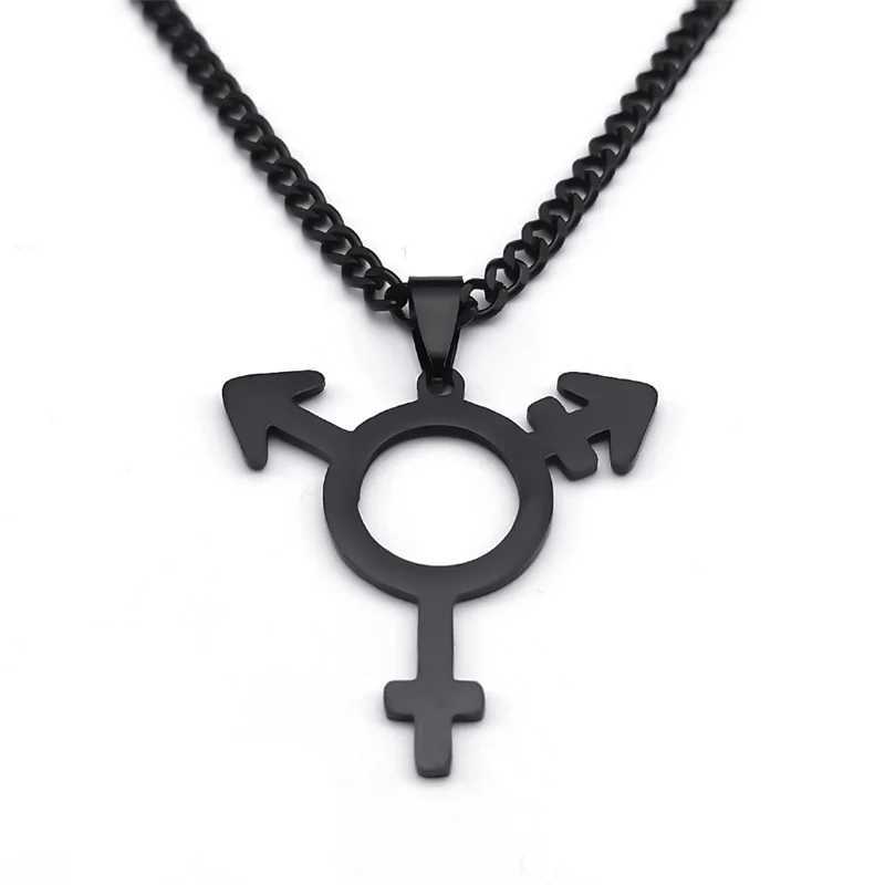Transgender Necklace for Women Men Stainl Steel Black Color Male Female Symbol Triangle Pendant Necklace Jewelry N1463S06XJ250219