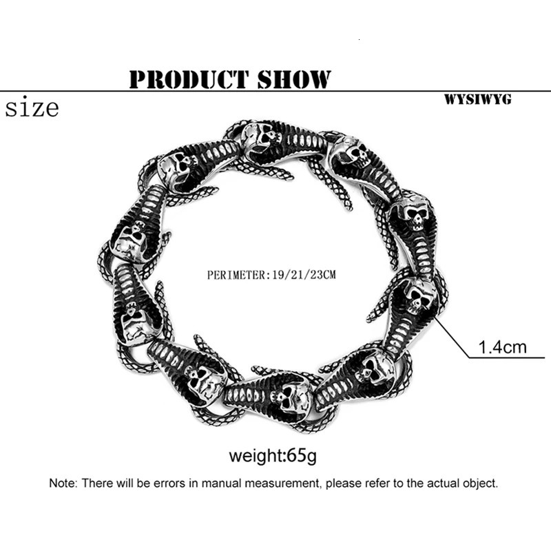 Fashionable Mens Snake Bracelet with Alternative Personality and Super Cool Skull Head Bangle Male Stainless steel hand jewelry 250220
