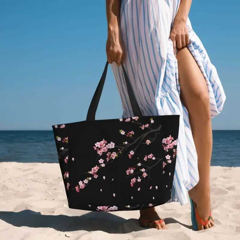 Japanese Sakura Beach Handbag Waterproof and Sand proof Zipper Beach Handbag Swimming Pool Gym Travel Z250219