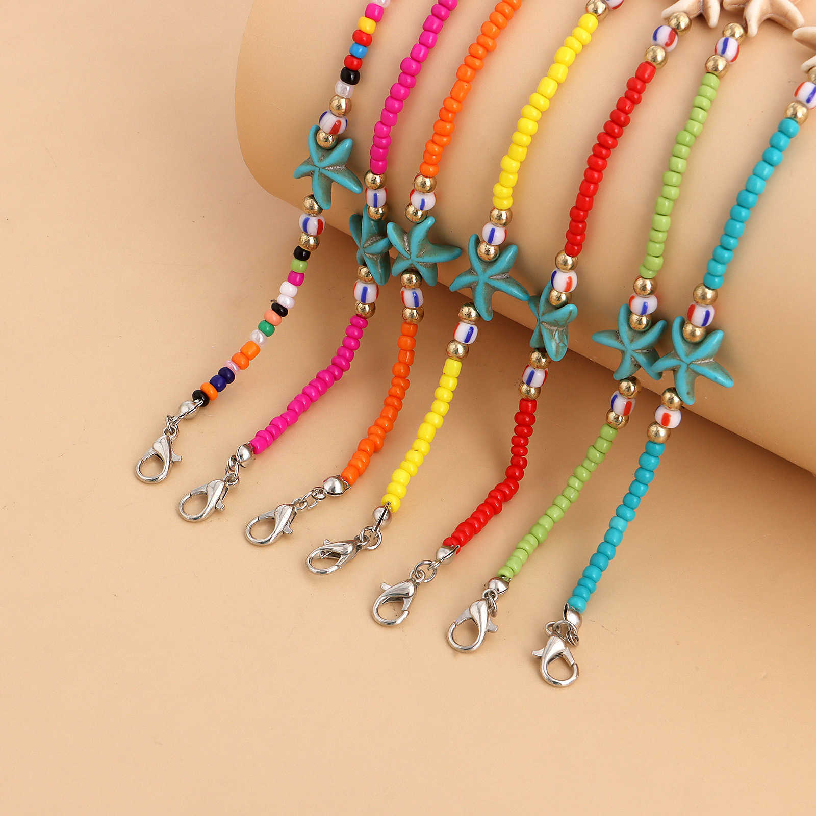 Pendant Necklaces Accessories Bohemian color rice beads starfish Shell Pendant Necklace womens ocean style womens Necklace H25219