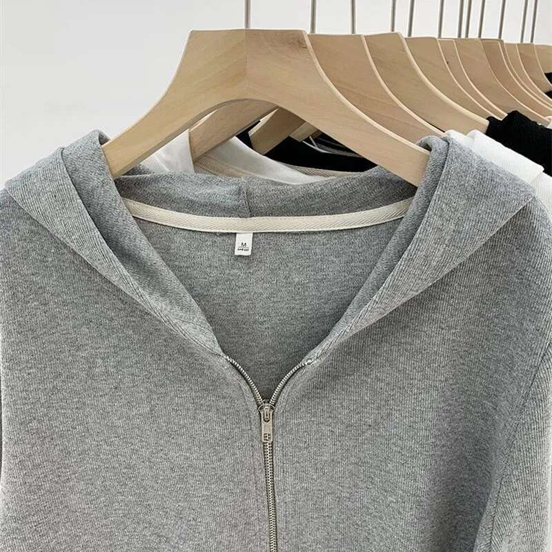 Women's Jacket Double Zipper 2025 Autumn/Winter New Fashion Female Short Hooded Coat Elegant Design Sense Ladies Cardigan Top