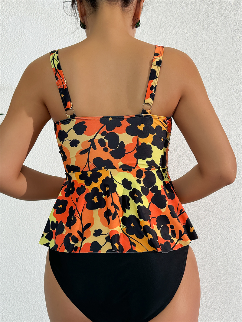 Women Falbala Bikini Set Halter High Waisted Swimsuit 2 Piece Ruffle Tummy Control Peplum Spaghetti StrapTankini