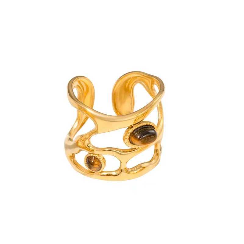 Creative Gold Plated Stainless Steel Rings for Wen Simple Geetric Round Natural Stone Finger Ring Boho Vintage Jewelry Gift X250220