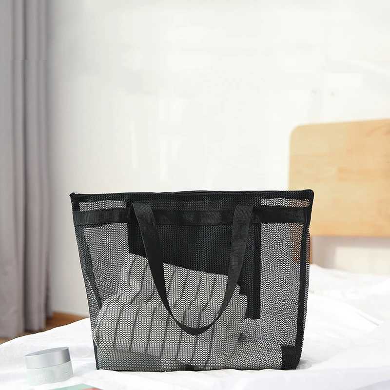 Women Clear Mesh Transparent Bag Large Capacity Travel Summer Beach Shoulder Bags Female Casual Solid Color Holiday Tote Bags Z250219
