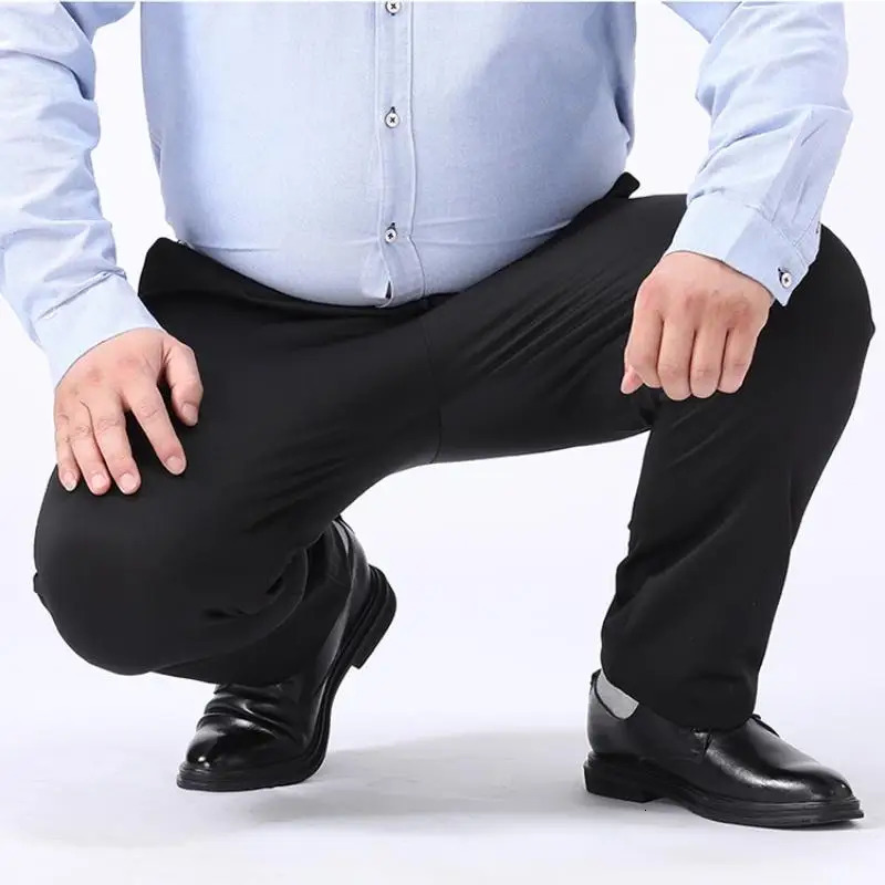 Plus Size 48 50 52 Mens Black Long Pants Casual Business Suit 250219