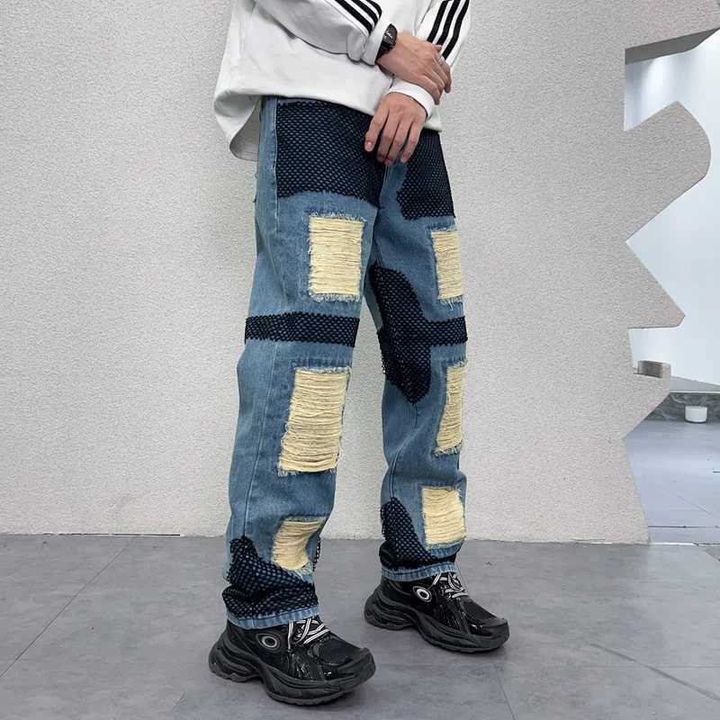 2024 New Y2K American Retro Scrape Jeans Mens Loose oversize Washed Old Street Handsome Mop Pants X250220